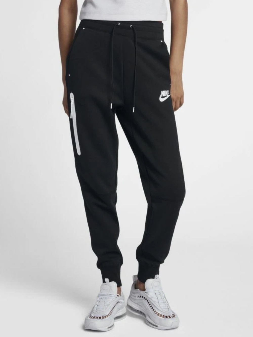 NIKE Sportswear Tech Fleece Women's Joggers Black White 931828-011 Size Large